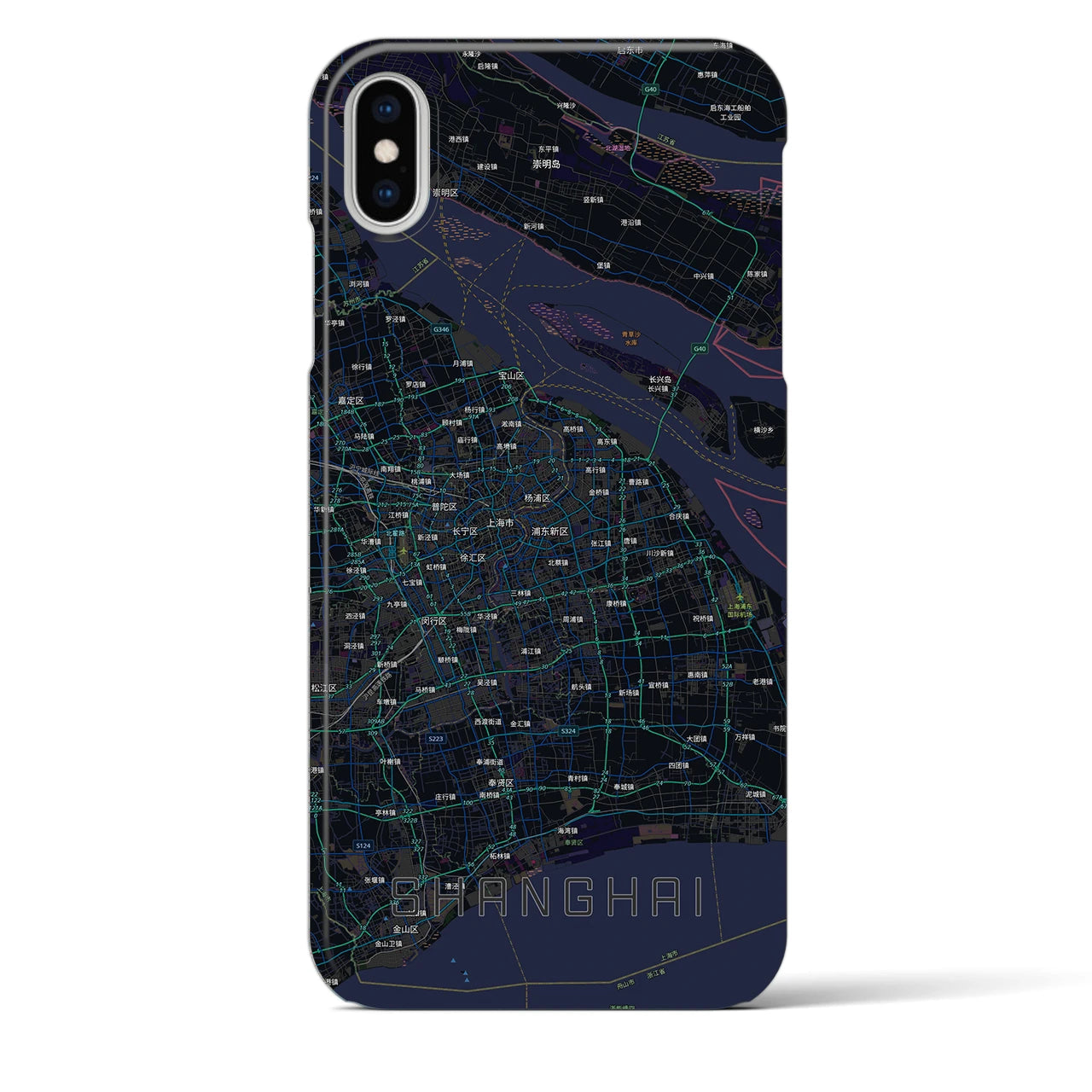 【上海2(中華人民共和国)】地図柄iPhoneケース(バックカバータイプ)ブラック・iPhone XS Max 用