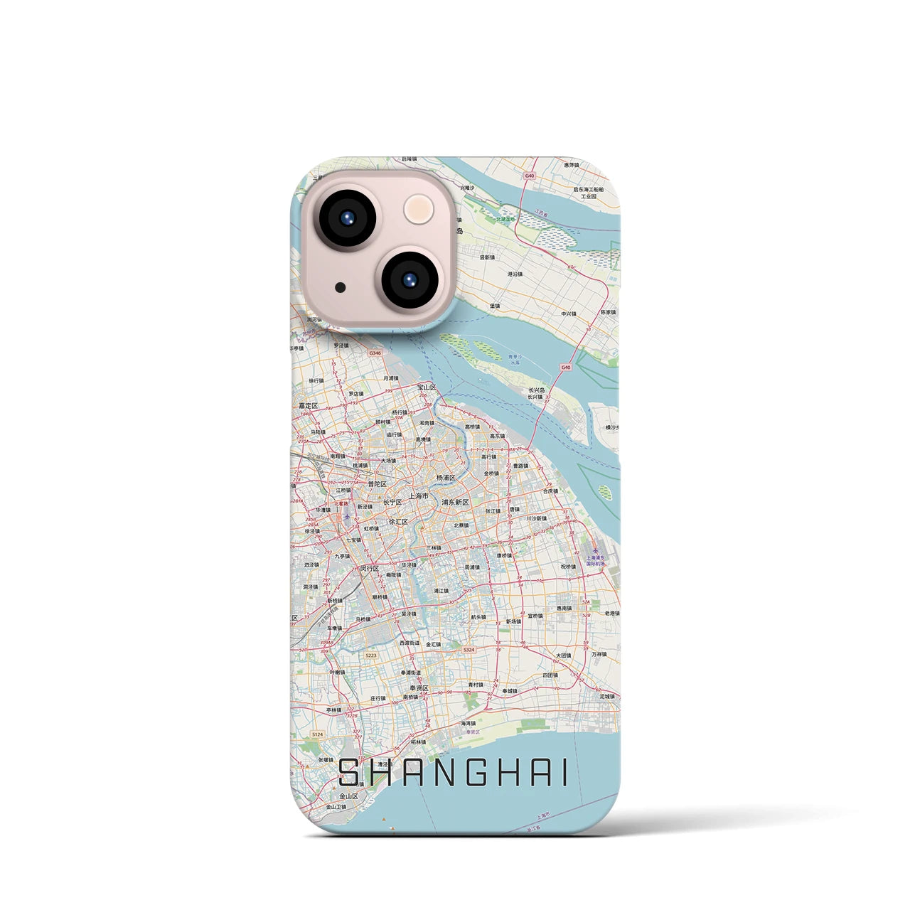【上海2(中華人民共和国)】地図柄iPhoneケース(バックカバータイプ)ナチュラル・iPhone 13 mini 用