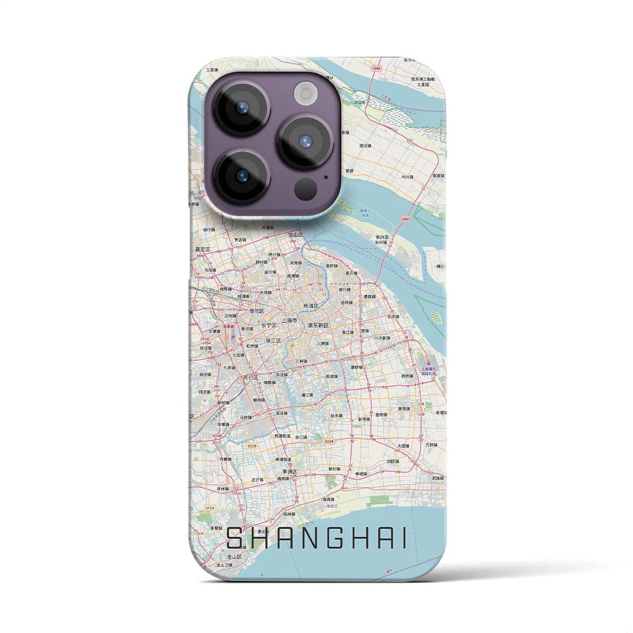 【上海2(中華人民共和国)】地図柄iPhoneケース(バックカバータイプ)ナチュラル・iPhone 14 Pro 用