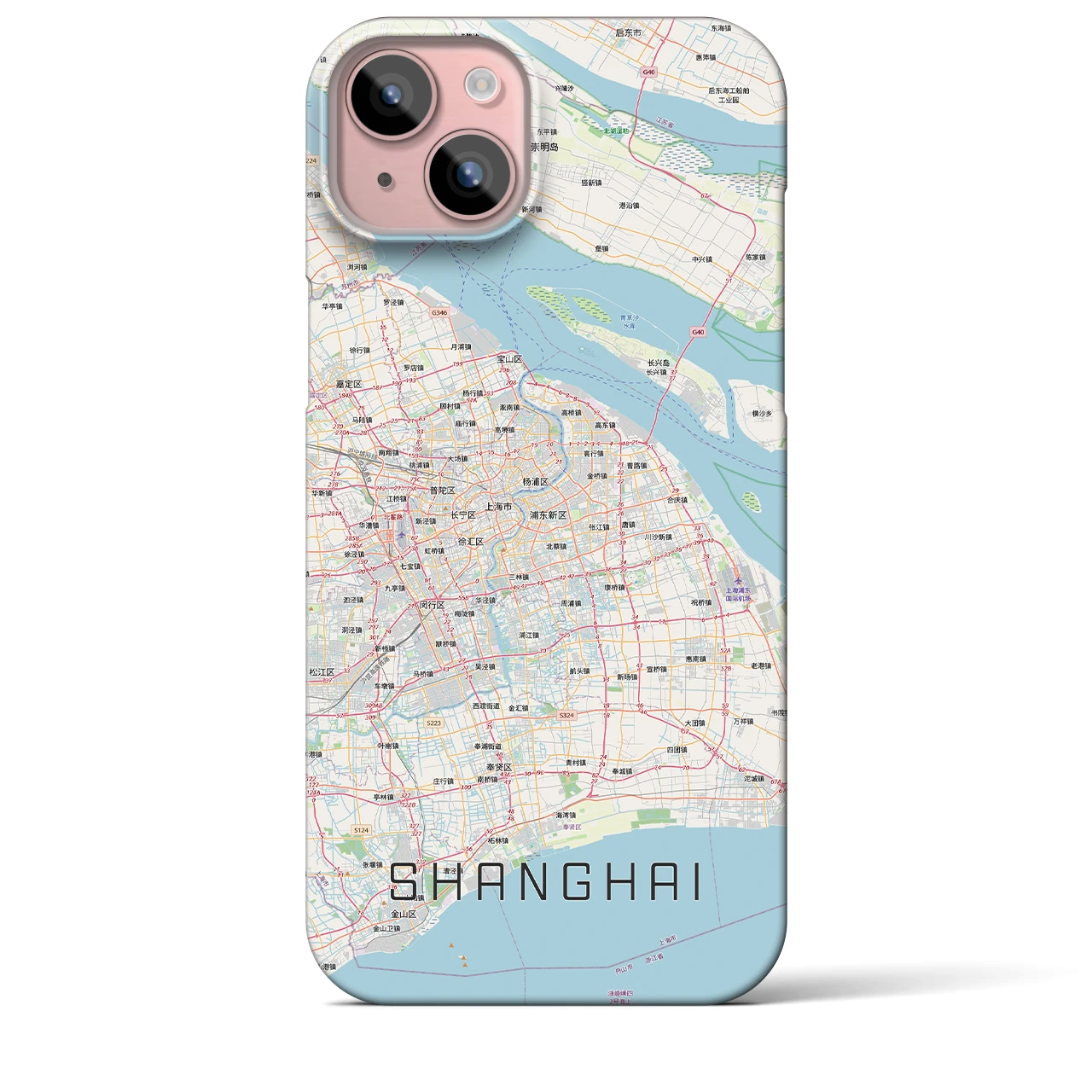 【上海2(中華人民共和国)】地図柄iPhoneケース(バックカバータイプ)ナチュラル・iPhone 15 Plus 用