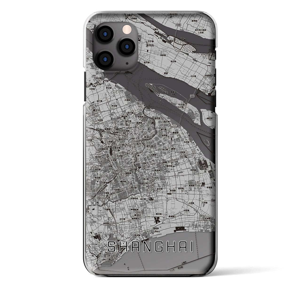 【上海2(中華人民共和国)】地図柄iPhoneケース(クリアタイプ)モノトーン・iPhone 11 Pro Max 用