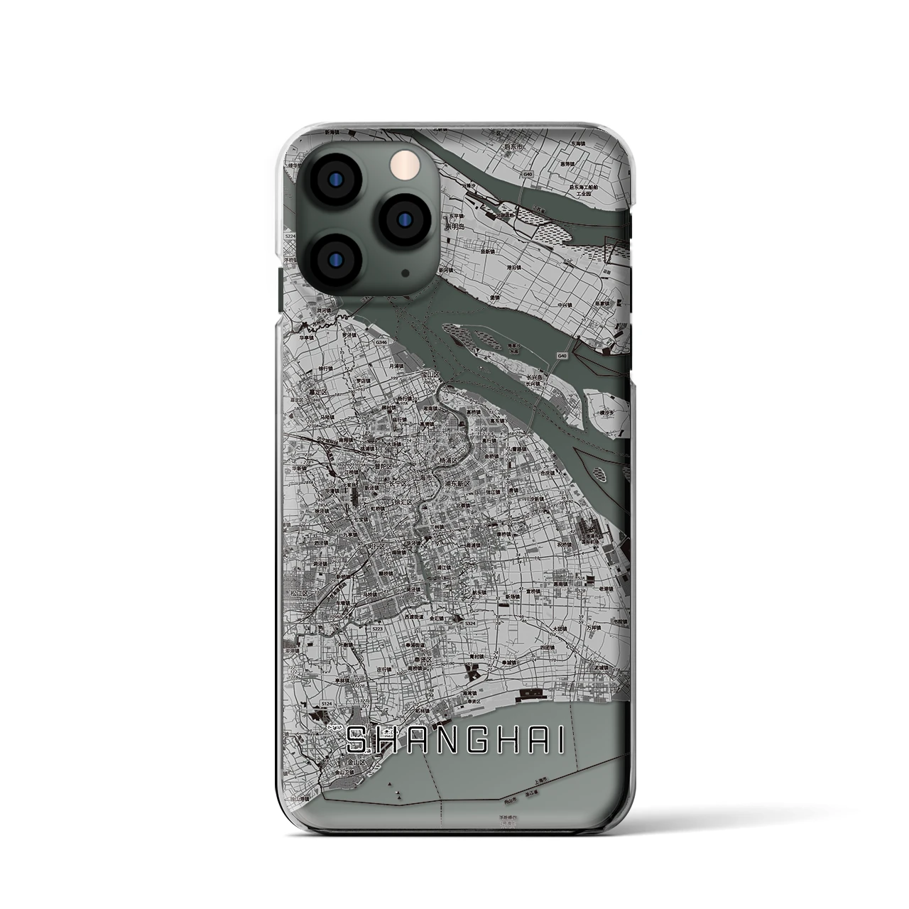 【上海2(中華人民共和国)】地図柄iPhoneケース(クリアタイプ)モノトーン・iPhone 11 Pro 用