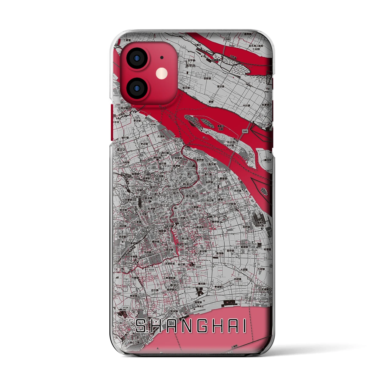 【上海2(中華人民共和国)】地図柄iPhoneケース(クリアタイプ)モノトーン・iPhone 11 用