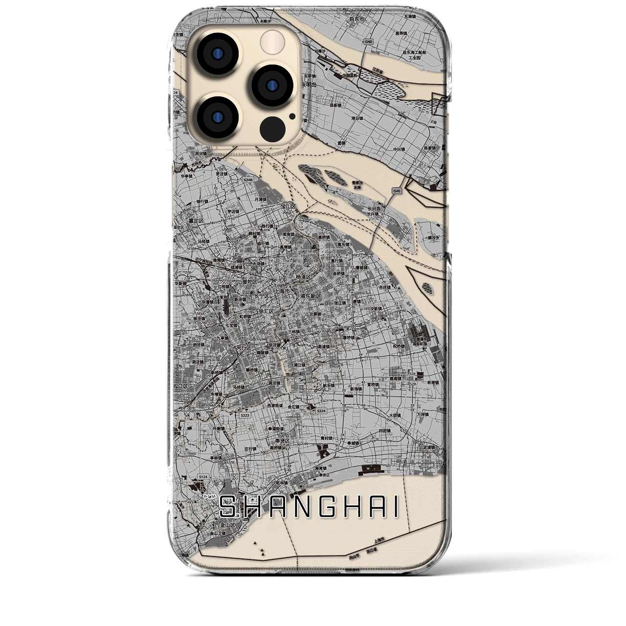 【上海2(中華人民共和国)】地図柄iPhoneケース(クリアタイプ)モノトーン・iPhone 12 Pro Max 用