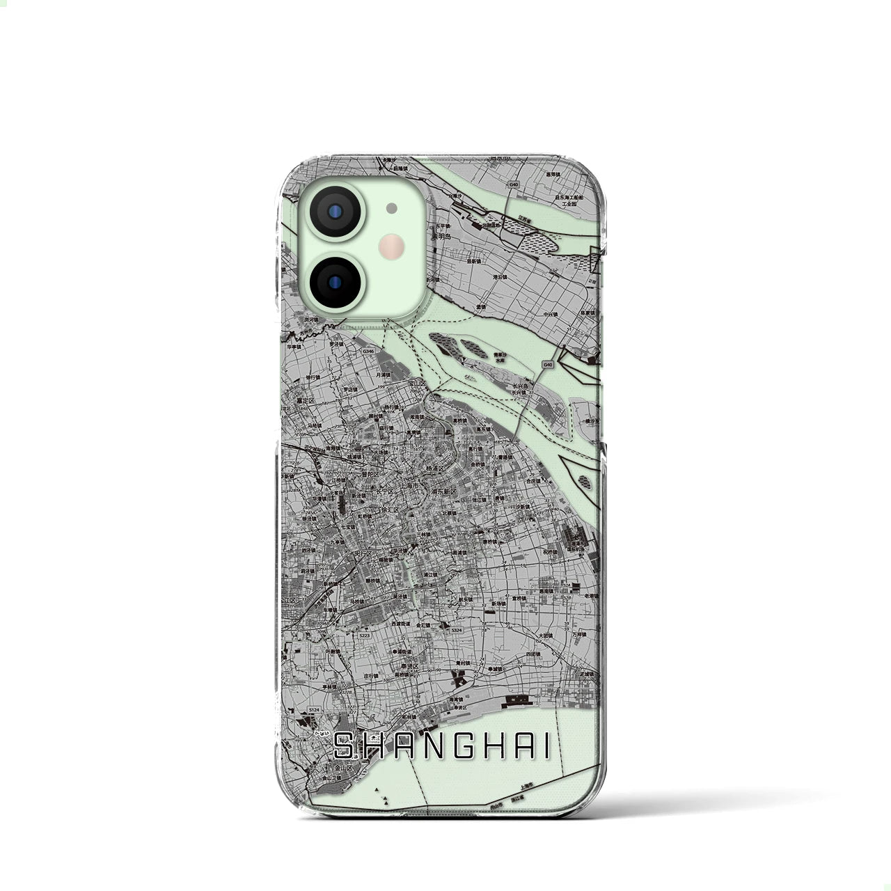 【上海2(中華人民共和国)】地図柄iPhoneケース(クリアタイプ)モノトーン・iPhone 12 mini 用