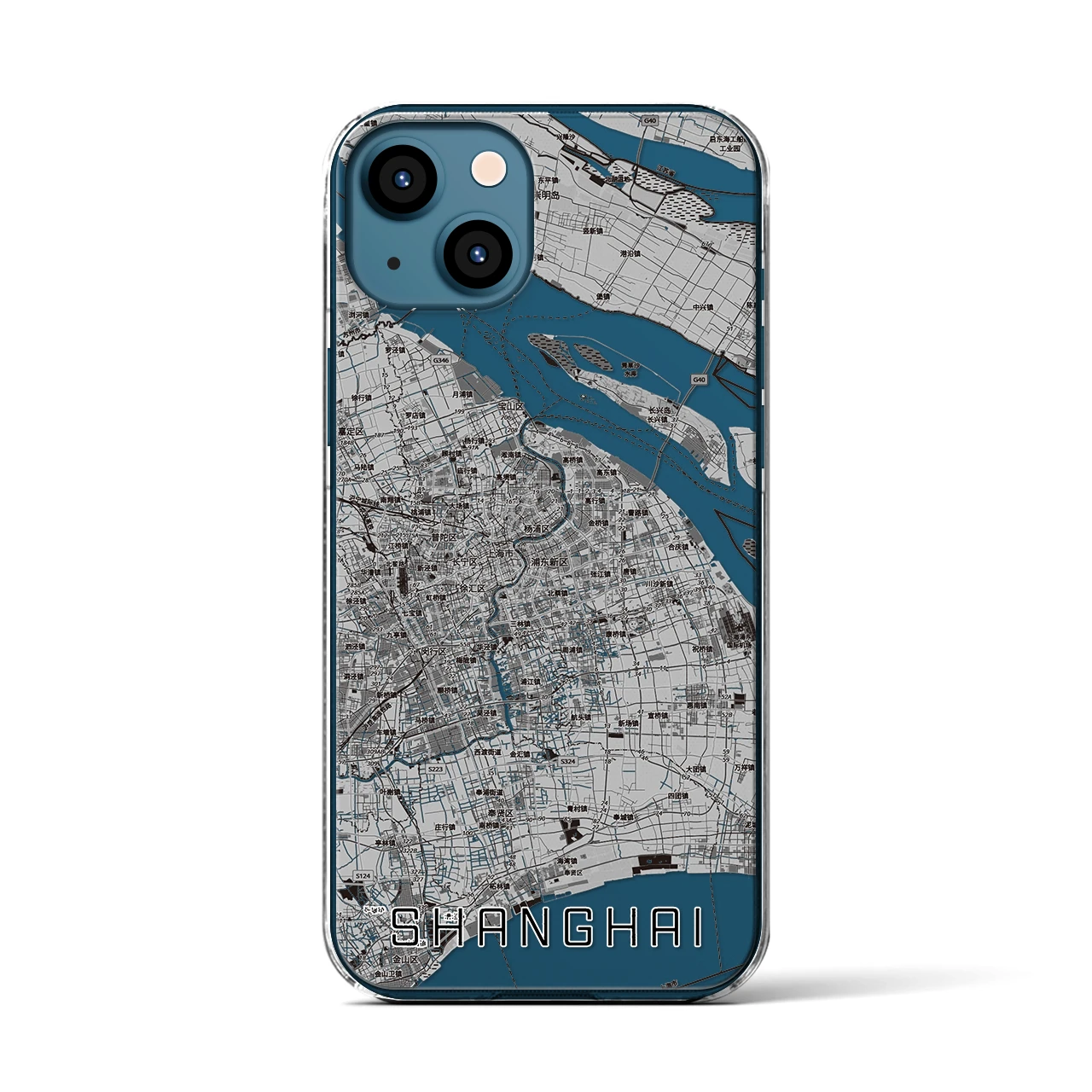 【上海2(中華人民共和国)】地図柄iPhoneケース(クリアタイプ)モノトーン・iPhone 13 用