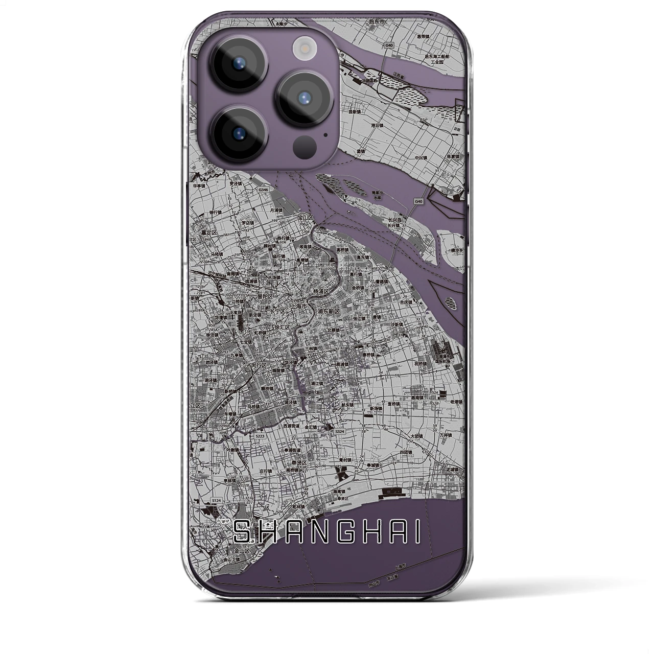 【上海2(中華人民共和国)】地図柄iPhoneケース(クリアタイプ)モノトーン・iPhone 14 Pro Max 用