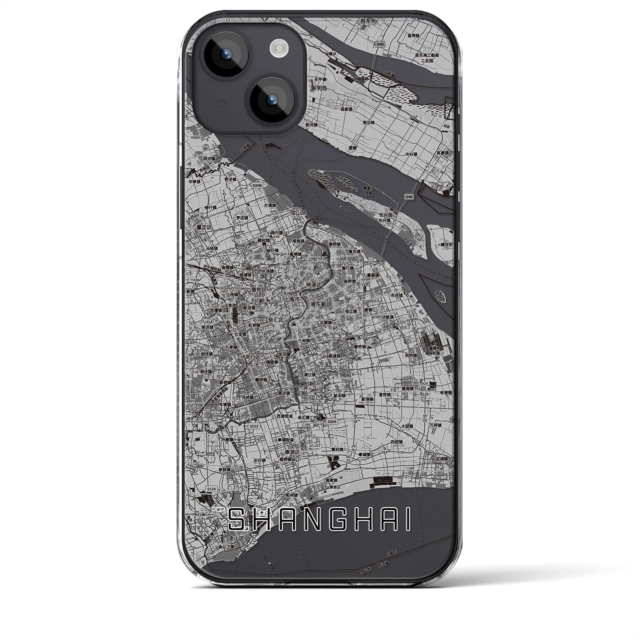 【上海2(中華人民共和国)】地図柄iPhoneケース(クリアタイプ)モノトーン・iPhone 14 Plus 用
