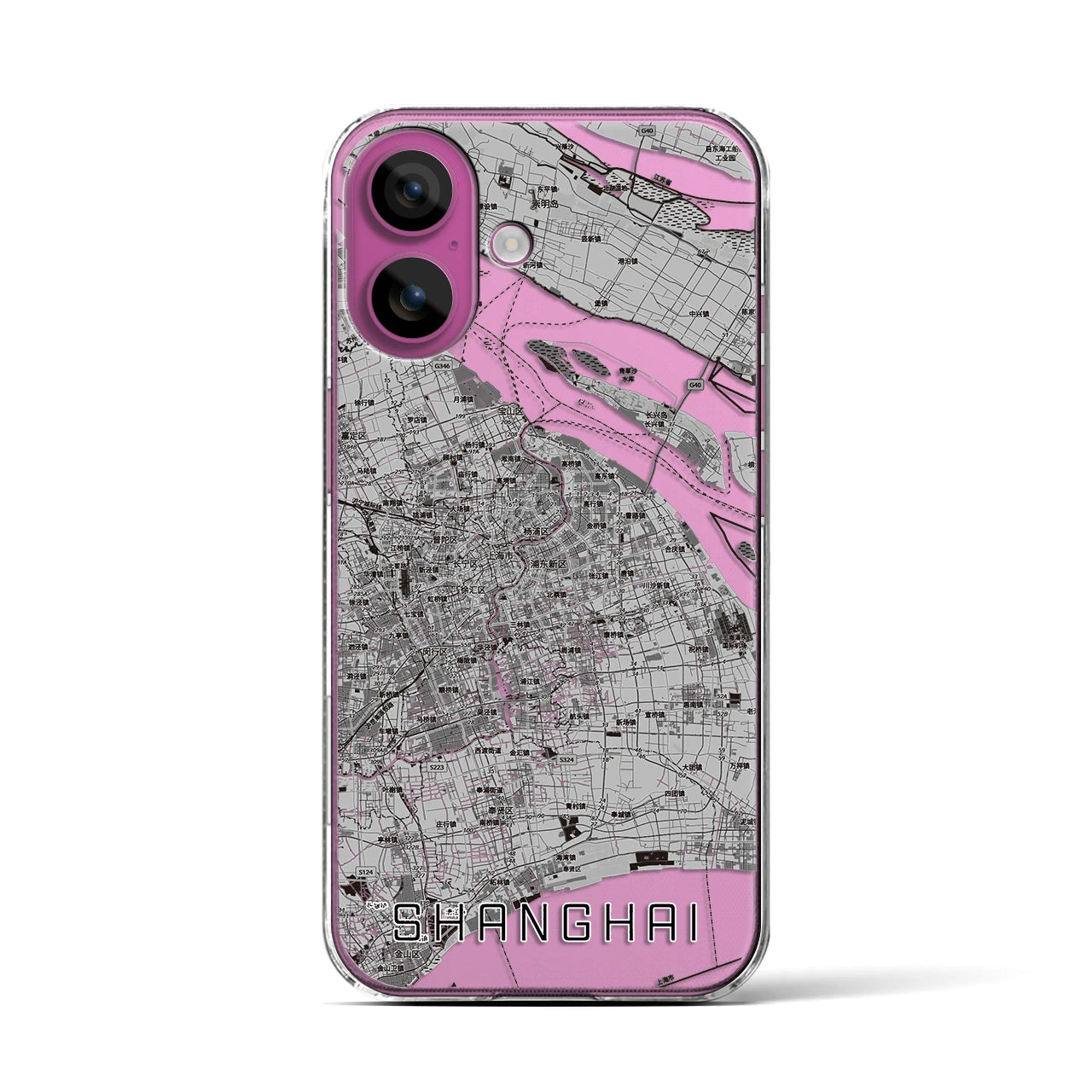 【上海2(中華人民共和国)】地図柄iPhoneケース(クリアタイプ)モノトーン・iPhone 16 Pro 用