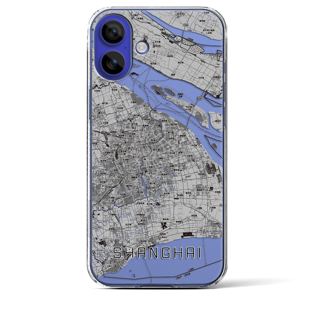 【上海2(中華人民共和国)】地図柄iPhoneケース(クリアタイプ)モノトーン・iPhone 16 Pro Max 用