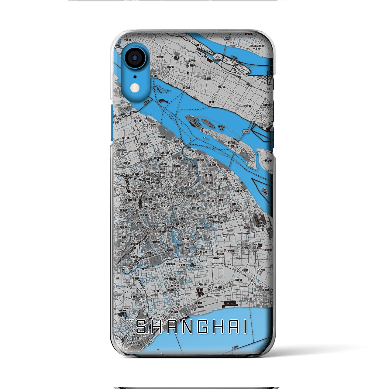【上海2(中華人民共和国)】地図柄iPhoneケース(クリアタイプ)モノトーン・iPhone XR 用