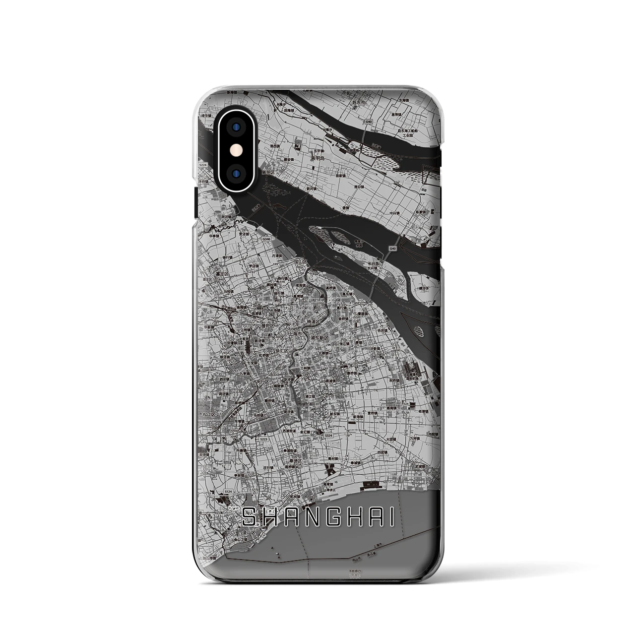 【上海2(中華人民共和国)】地図柄iPhoneケース(クリアタイプ)モノトーン・iPhone XS / X 用