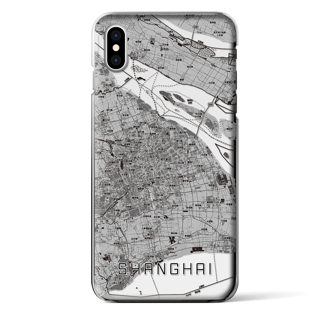 【上海2(中華人民共和国)】地図柄iPhoneケース(クリアタイプ)モノトーン・iPhone XS Max 用