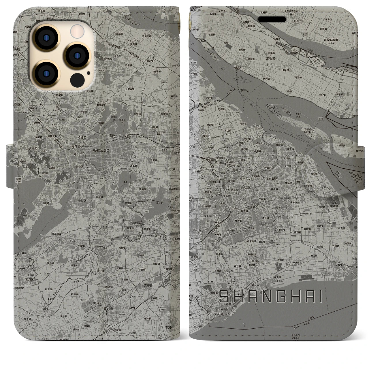 【上海2(中華人民共和国)】地図柄iPhoneケース(手帳タイプ)