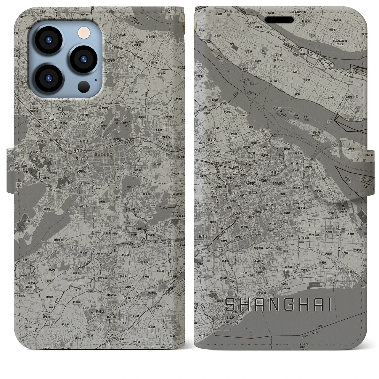 【上海2(中華人民共和国)】地図柄iPhoneケース(手帳タイプ)