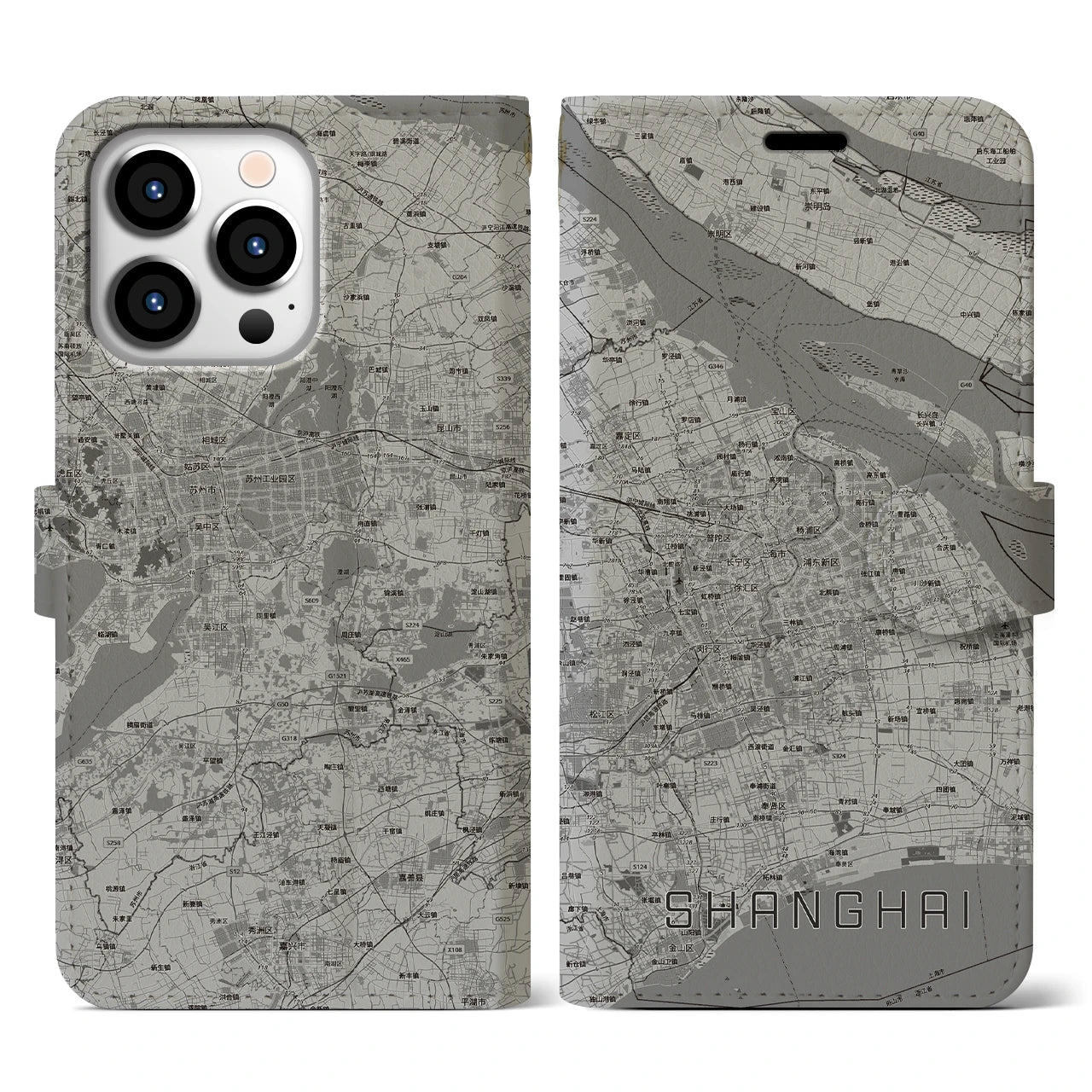 【上海2(中華人民共和国)】地図柄iPhoneケース(手帳タイプ)