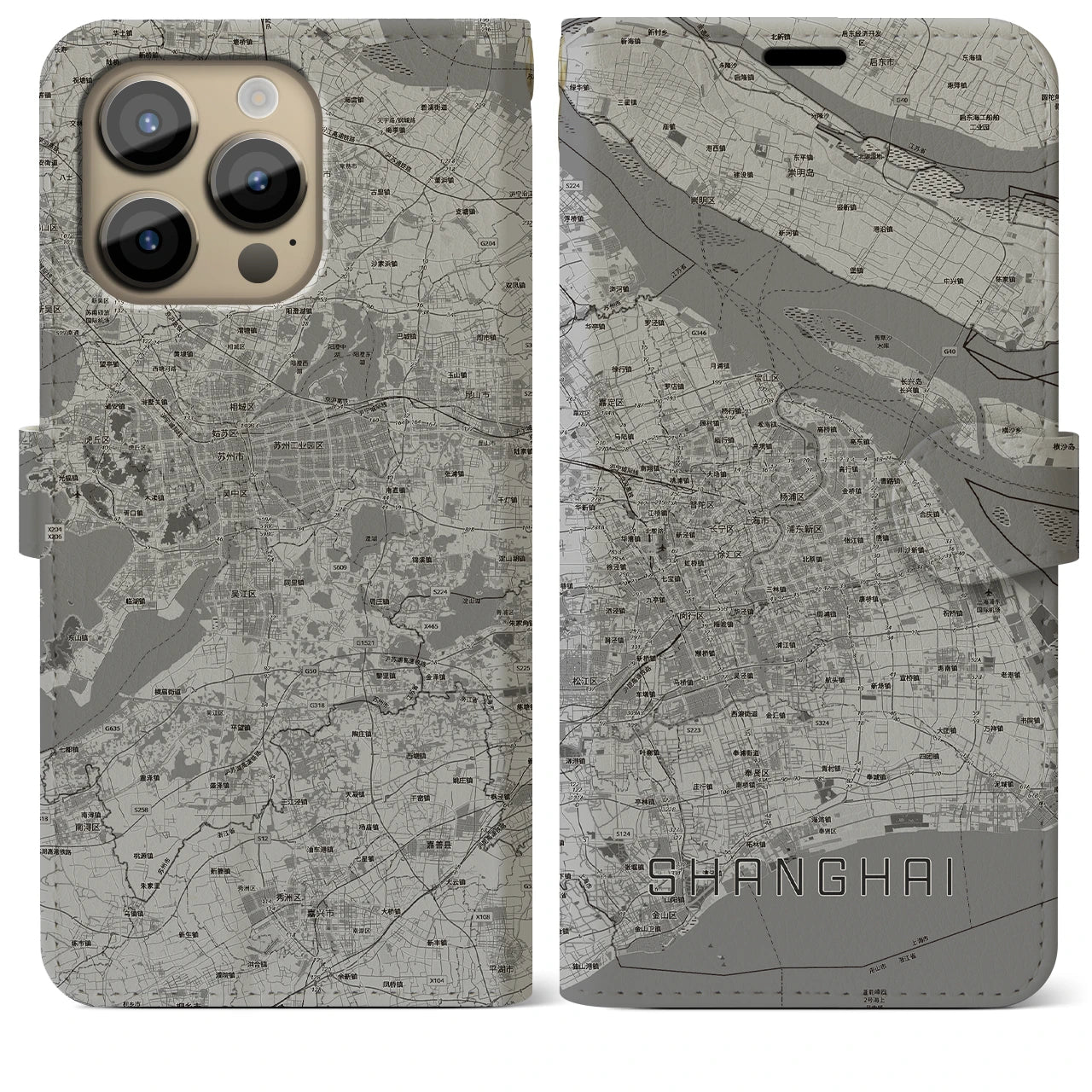 【上海2(中華人民共和国)】地図柄iPhoneケース(手帳タイプ)