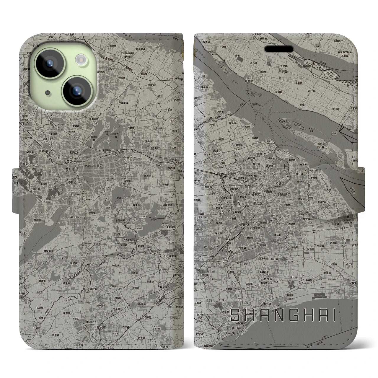 【上海2(中華人民共和国)】地図柄iPhoneケース(手帳タイプ)