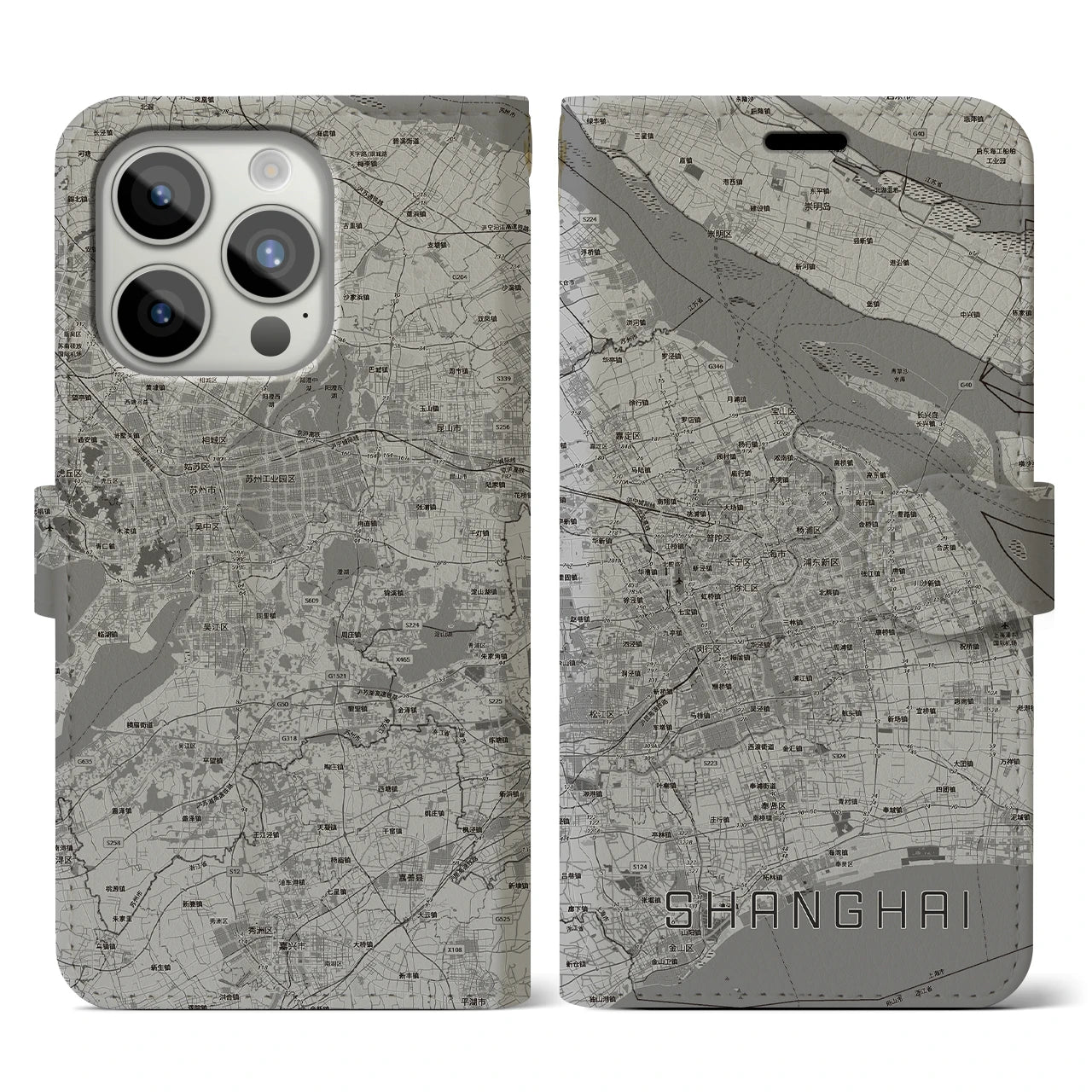 【上海2(中華人民共和国)】地図柄iPhoneケース(手帳タイプ)