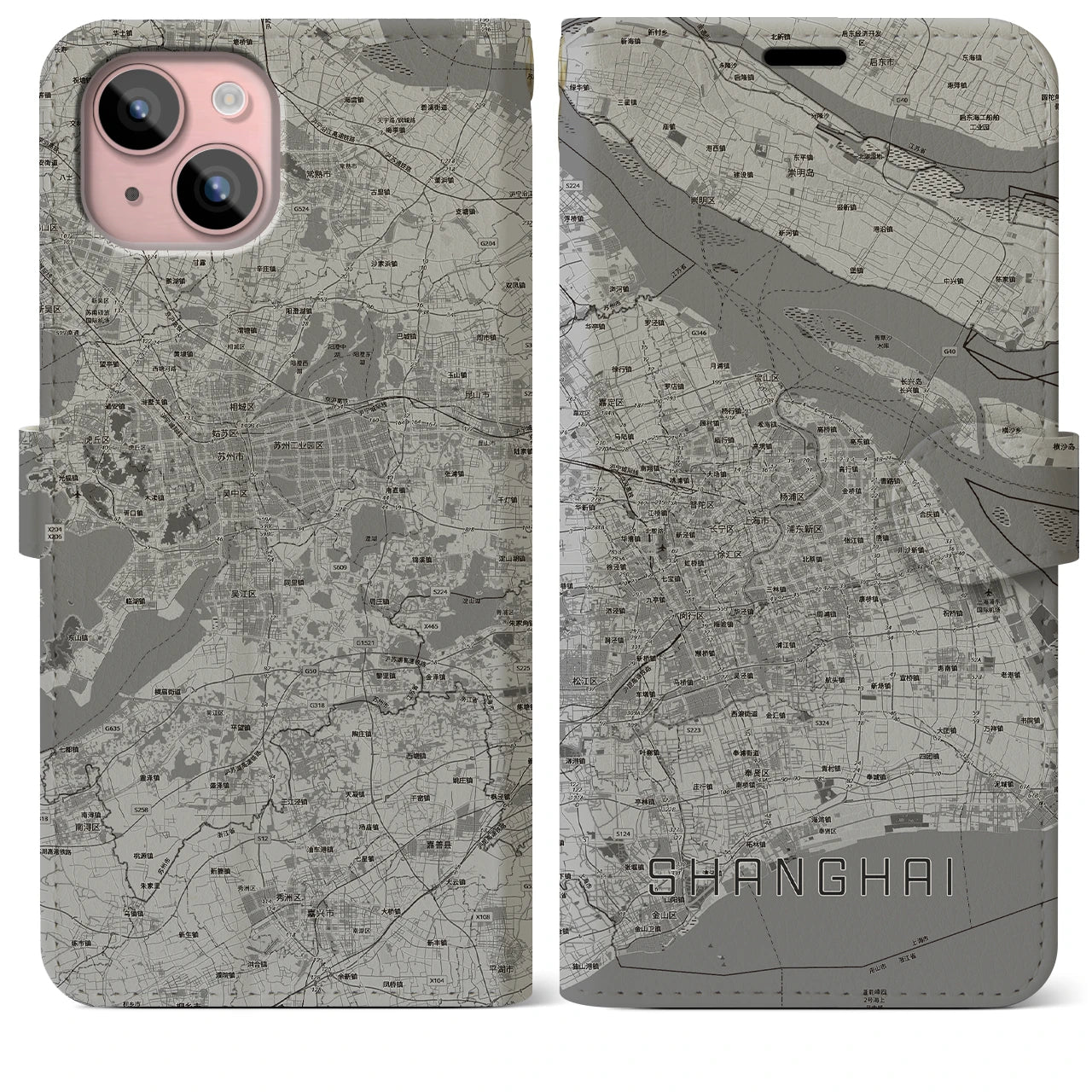 【上海2(中華人民共和国)】地図柄iPhoneケース(手帳タイプ)