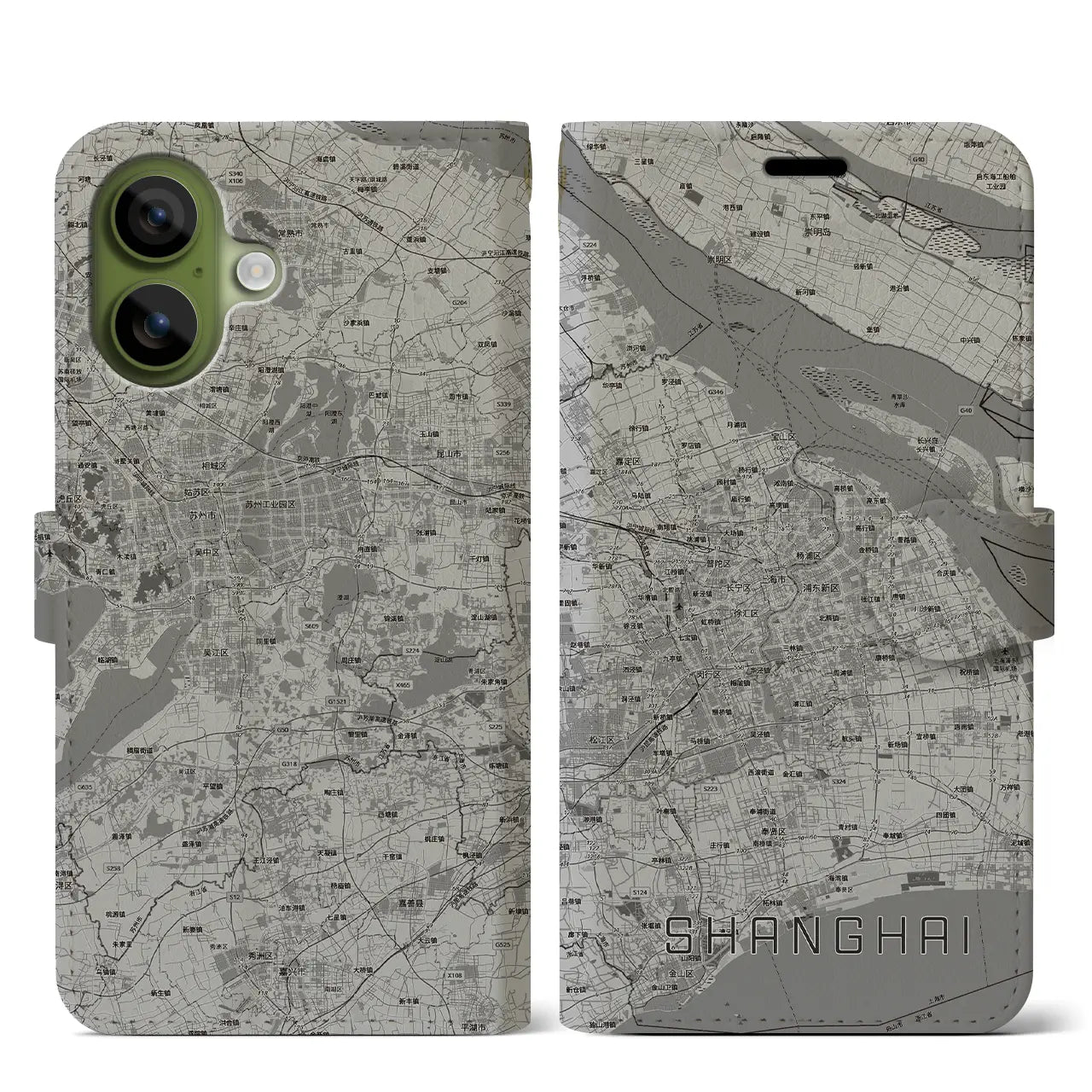 【上海2(中華人民共和国)】地図柄iPhoneケース(手帳タイプ)