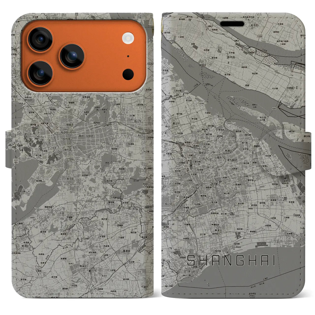 【上海2(中華人民共和国)】地図柄iPhoneケース(手帳タイプ)