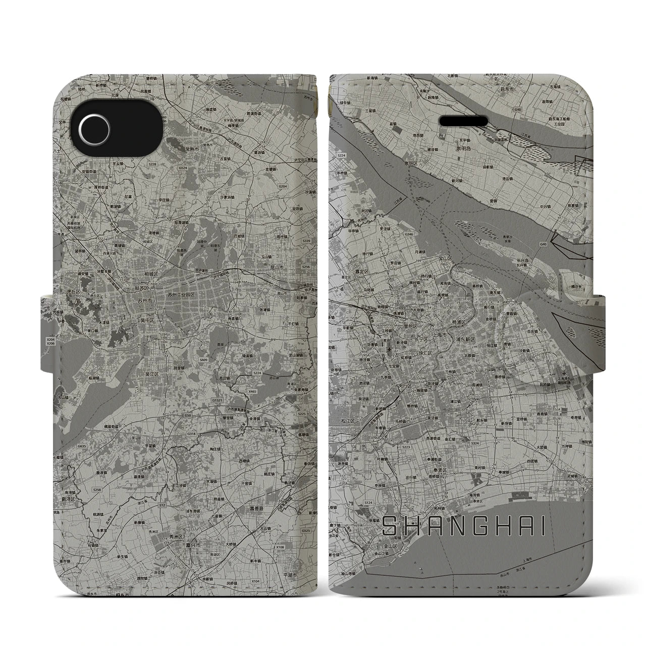 【上海2(中華人民共和国)】地図柄iPhoneケース(手帳タイプ)