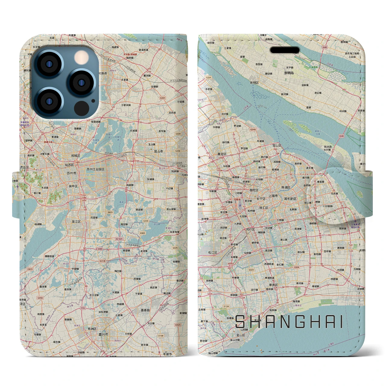 【上海2(中華人民共和国)】地図柄iPhoneケース(手帳タイプ)