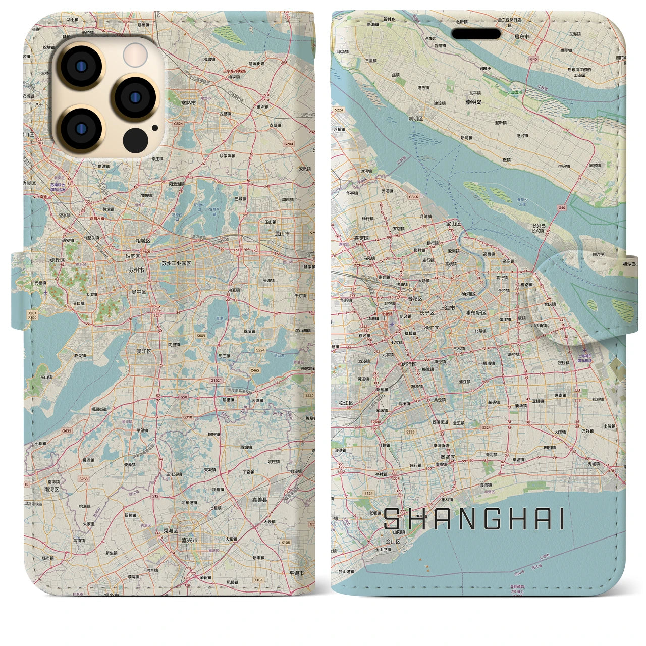 【上海2(中華人民共和国)】地図柄iPhoneケース(手帳タイプ)