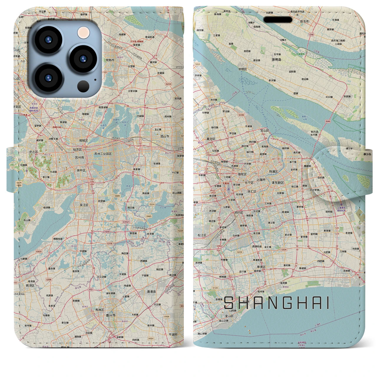 【上海2(中華人民共和国)】地図柄iPhoneケース(手帳タイプ)