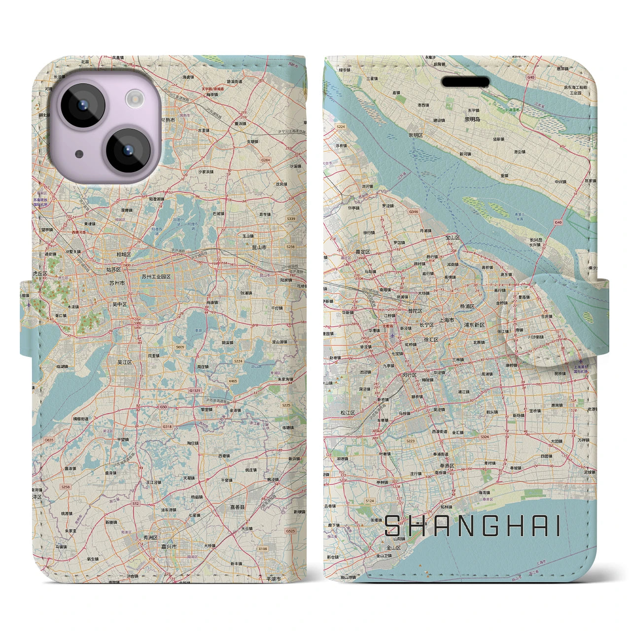 【上海2(中華人民共和国)】地図柄iPhoneケース(手帳タイプ)