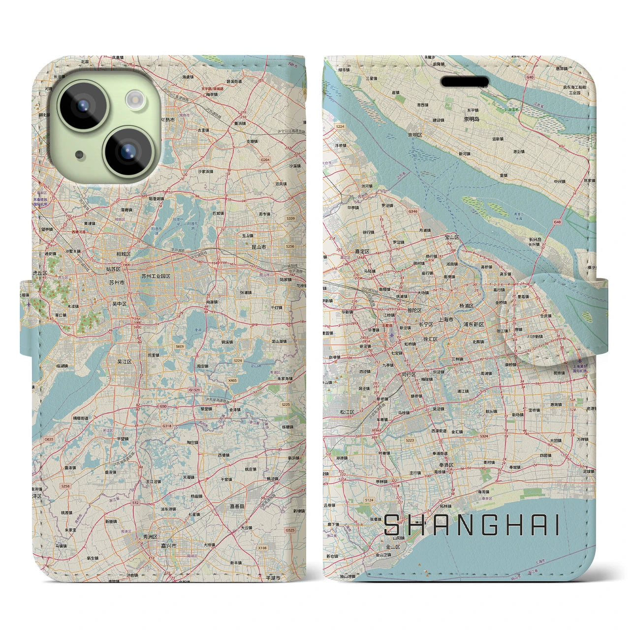 【上海2(中華人民共和国)】地図柄iPhoneケース(手帳タイプ)