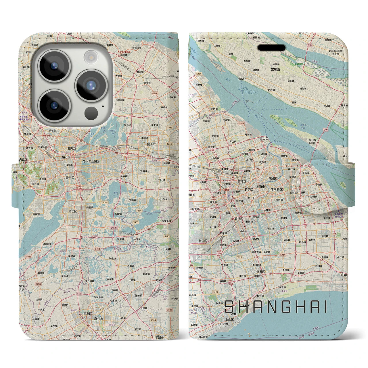 【上海2(中華人民共和国)】地図柄iPhoneケース(手帳タイプ)