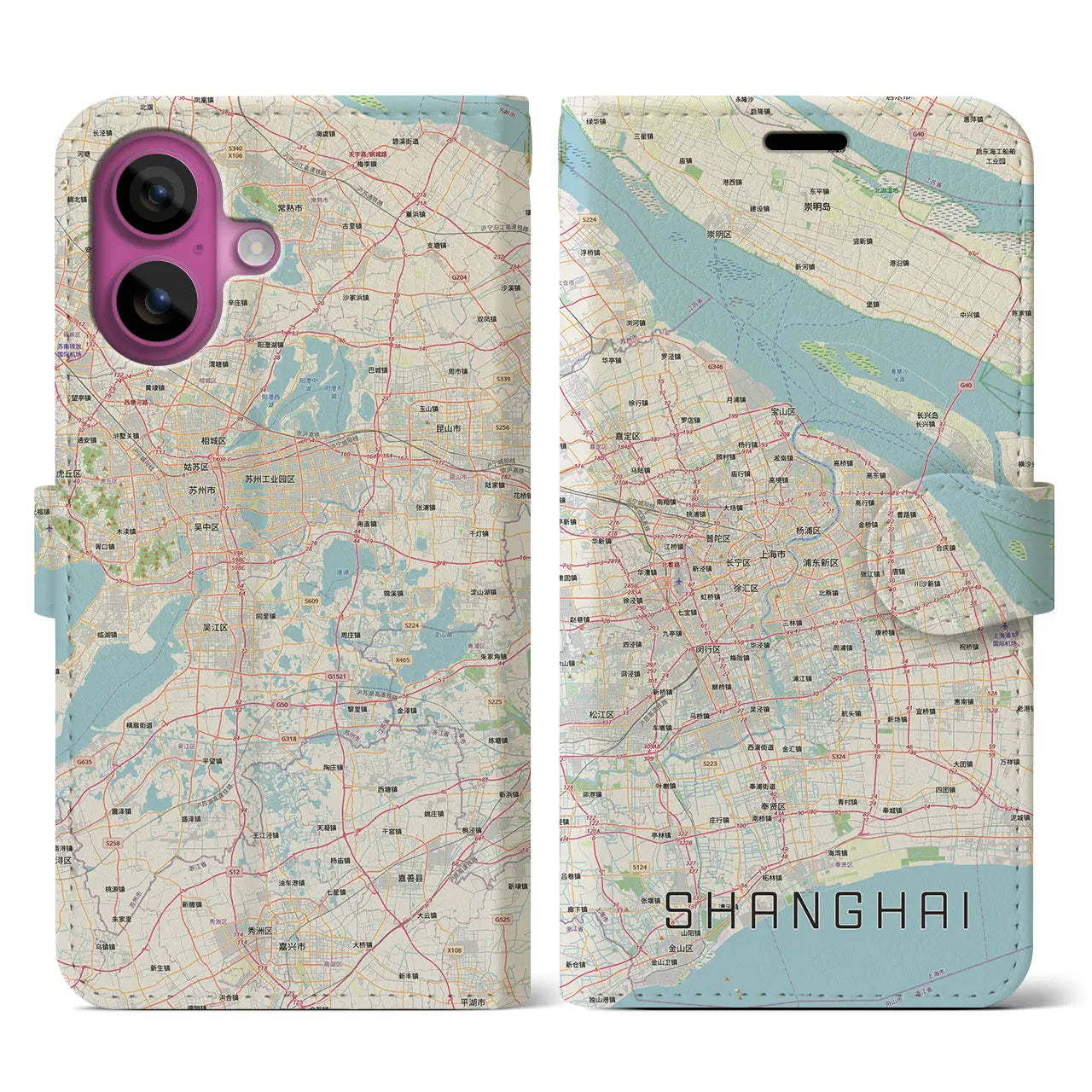 【上海2(中華人民共和国)】地図柄iPhoneケース(手帳タイプ)