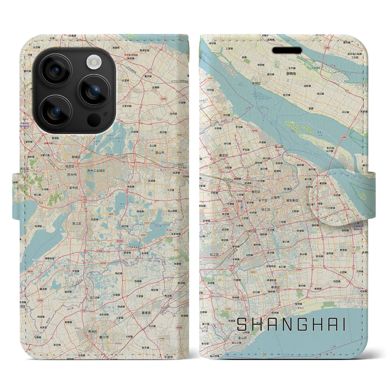 【上海2(中華人民共和国)】地図柄iPhoneケース(手帳タイプ)