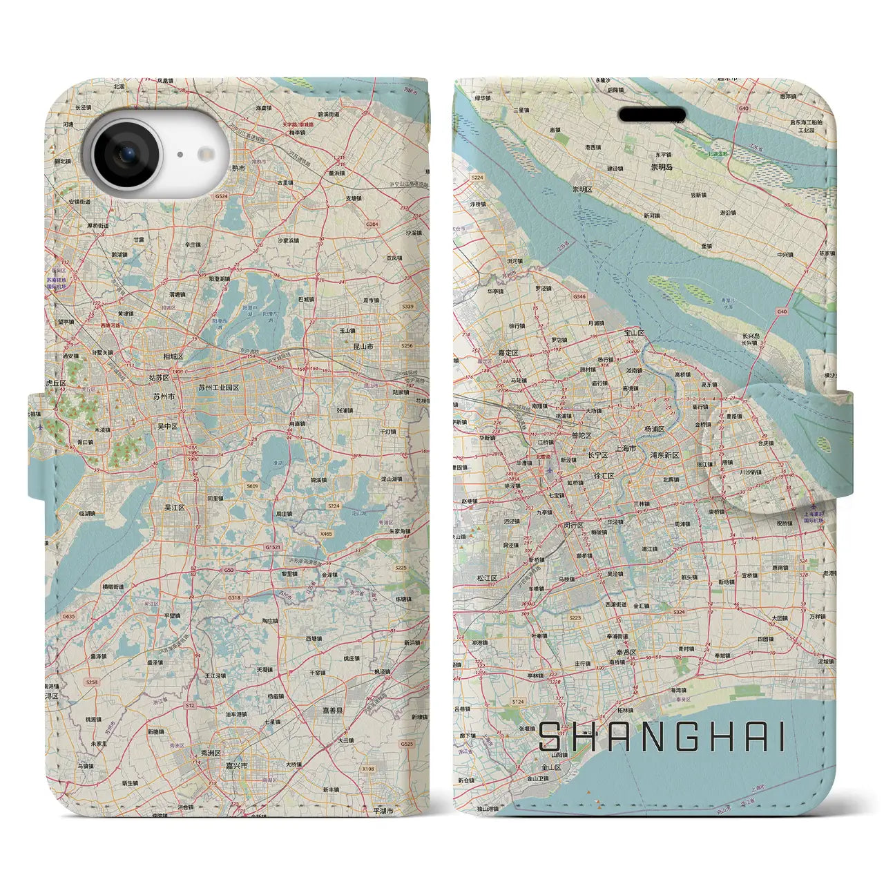 【上海2(中華人民共和国)】地図柄iPhoneケース(手帳タイプ)