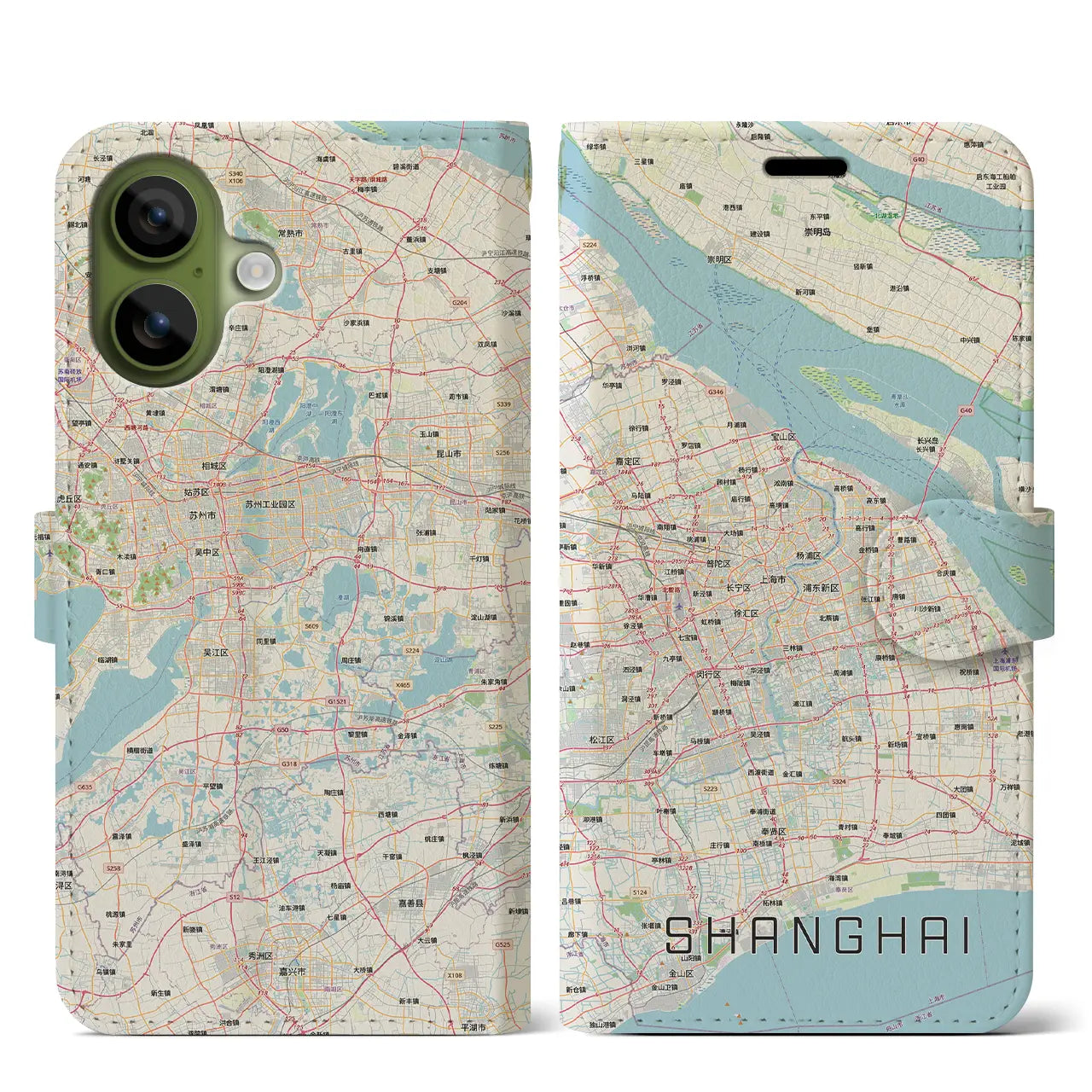 【上海2(中華人民共和国)】地図柄iPhoneケース(手帳タイプ)