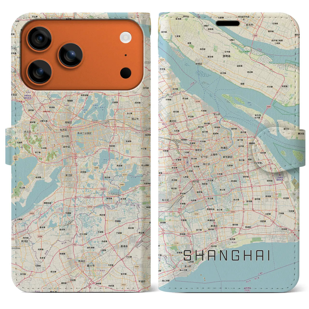 【上海2(中華人民共和国)】地図柄iPhoneケース(手帳タイプ)