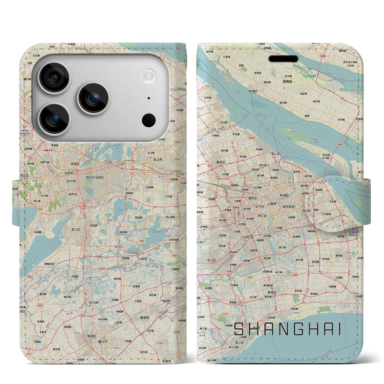 【上海2(中華人民共和国)】地図柄iPhoneケース(手帳タイプ)モノトーン・iPhone 17 Pro Max 用