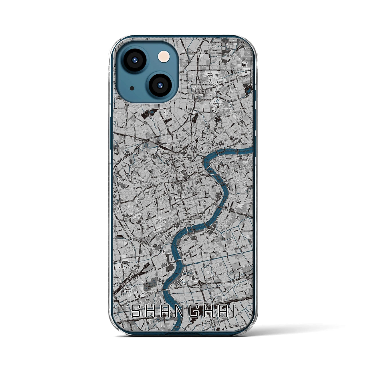 【上海(中華人民共和国)】地図柄iPhoneケース(クリアタイプ)モノトーン・iPhone 13 用