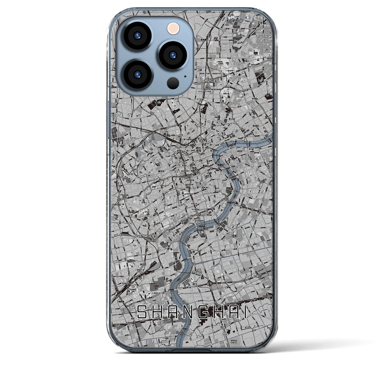 【上海(中華人民共和国)】地図柄iPhoneケース(クリアタイプ)モノトーン・iPhone 13 Pro Max 用