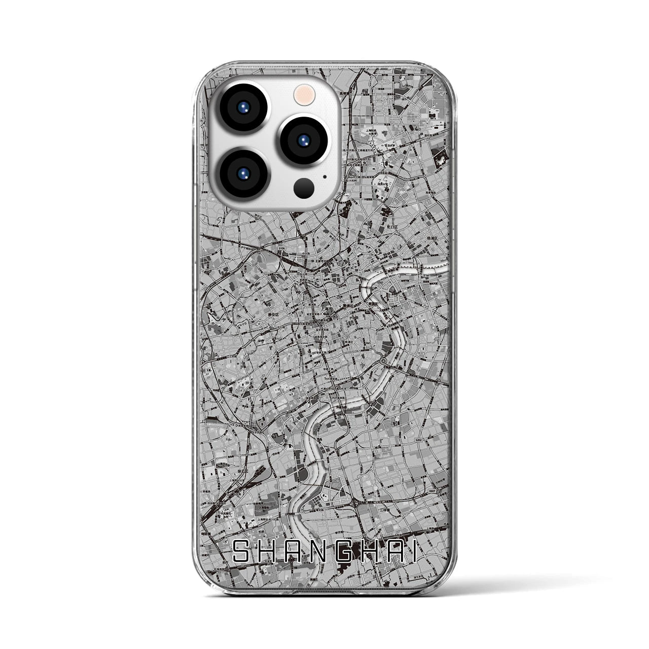 【上海(中華人民共和国)】地図柄iPhoneケース(クリアタイプ)モノトーン・iPhone 13 Pro 用