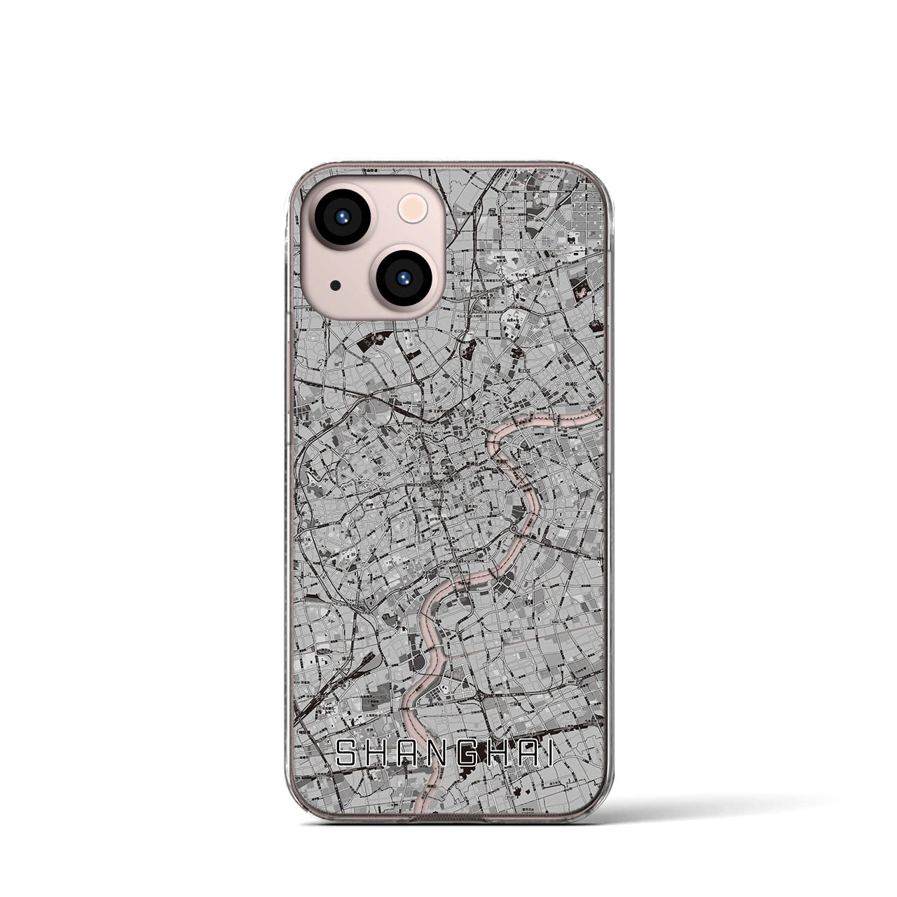 【上海(中華人民共和国)】地図柄iPhoneケース(クリアタイプ)モノトーン・iPhone 13 mini 用