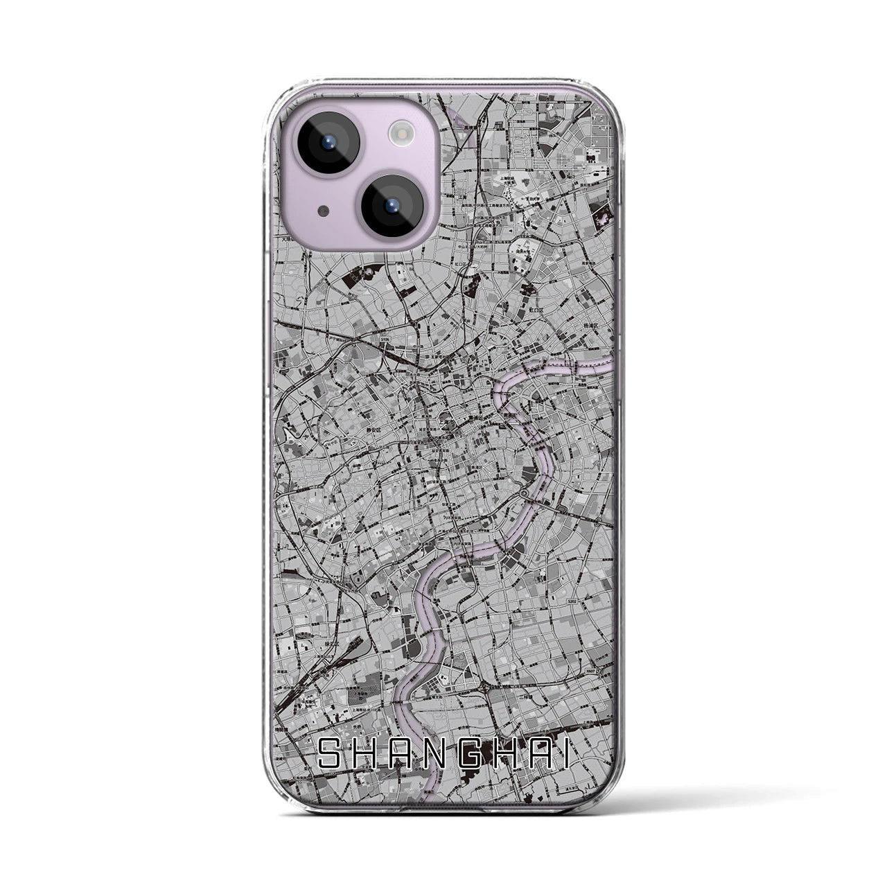 【上海(中華人民共和国)】地図柄iPhoneケース(クリアタイプ)モノトーン・iPhone 14 用