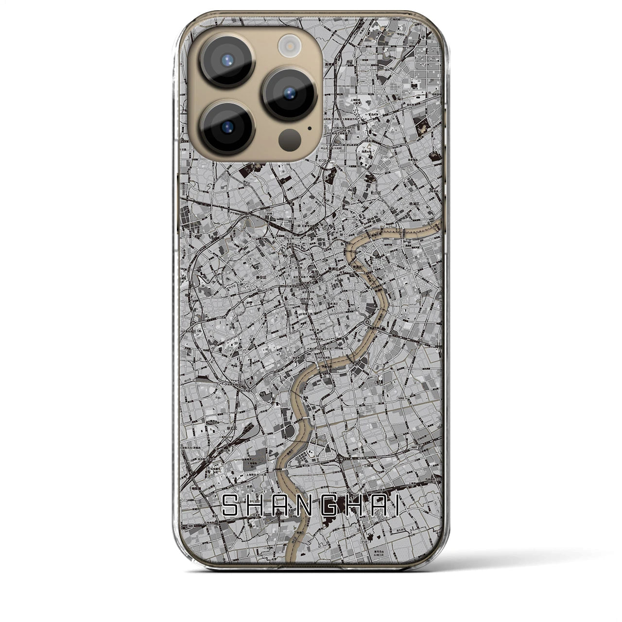 【上海(中華人民共和国)】地図柄iPhoneケース(クリアタイプ)モノトーン・iPhone 14 Pro Max 用