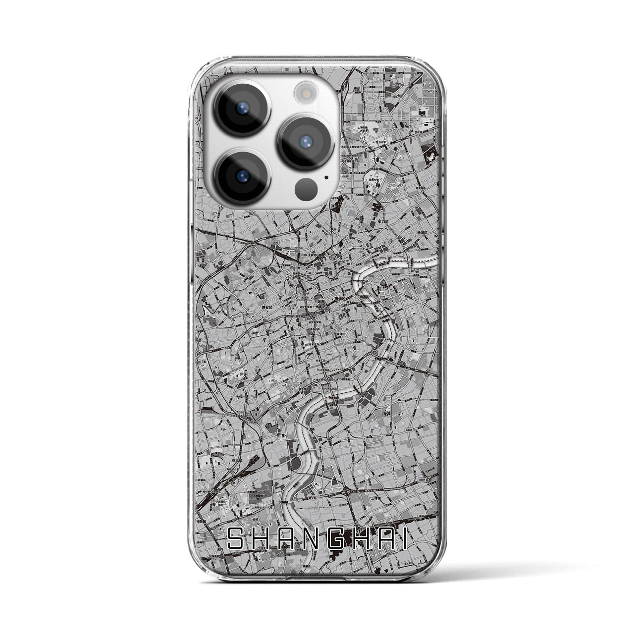 【上海(中華人民共和国)】地図柄iPhoneケース(クリアタイプ)モノトーン・iPhone 14 Pro 用