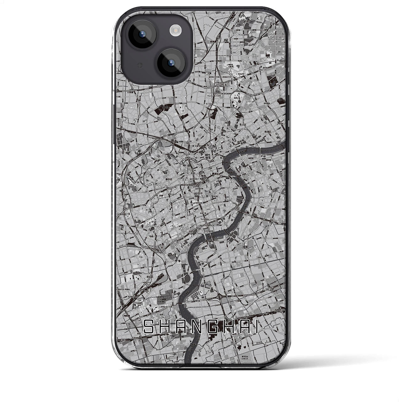 【上海(中華人民共和国)】地図柄iPhoneケース(クリアタイプ)モノトーン・iPhone 14 Plus 用