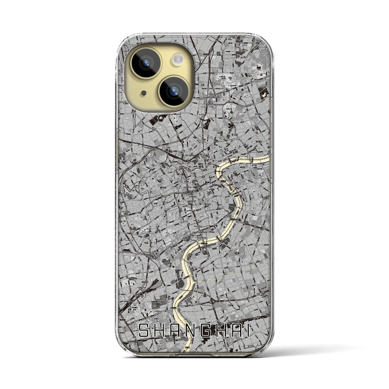 【上海(中華人民共和国)】地図柄iPhoneケース(クリアタイプ)モノトーン・iPhone 15 用