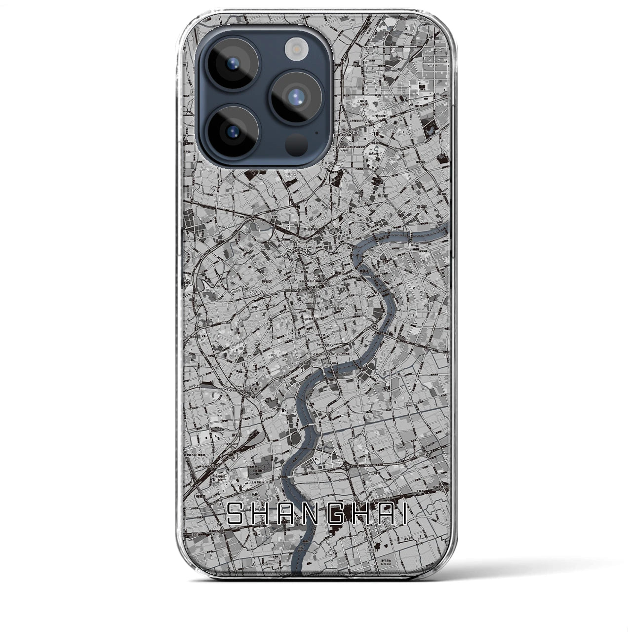 【上海(中華人民共和国)】地図柄iPhoneケース(クリアタイプ)モノトーン・iPhone 15 Pro Max 用