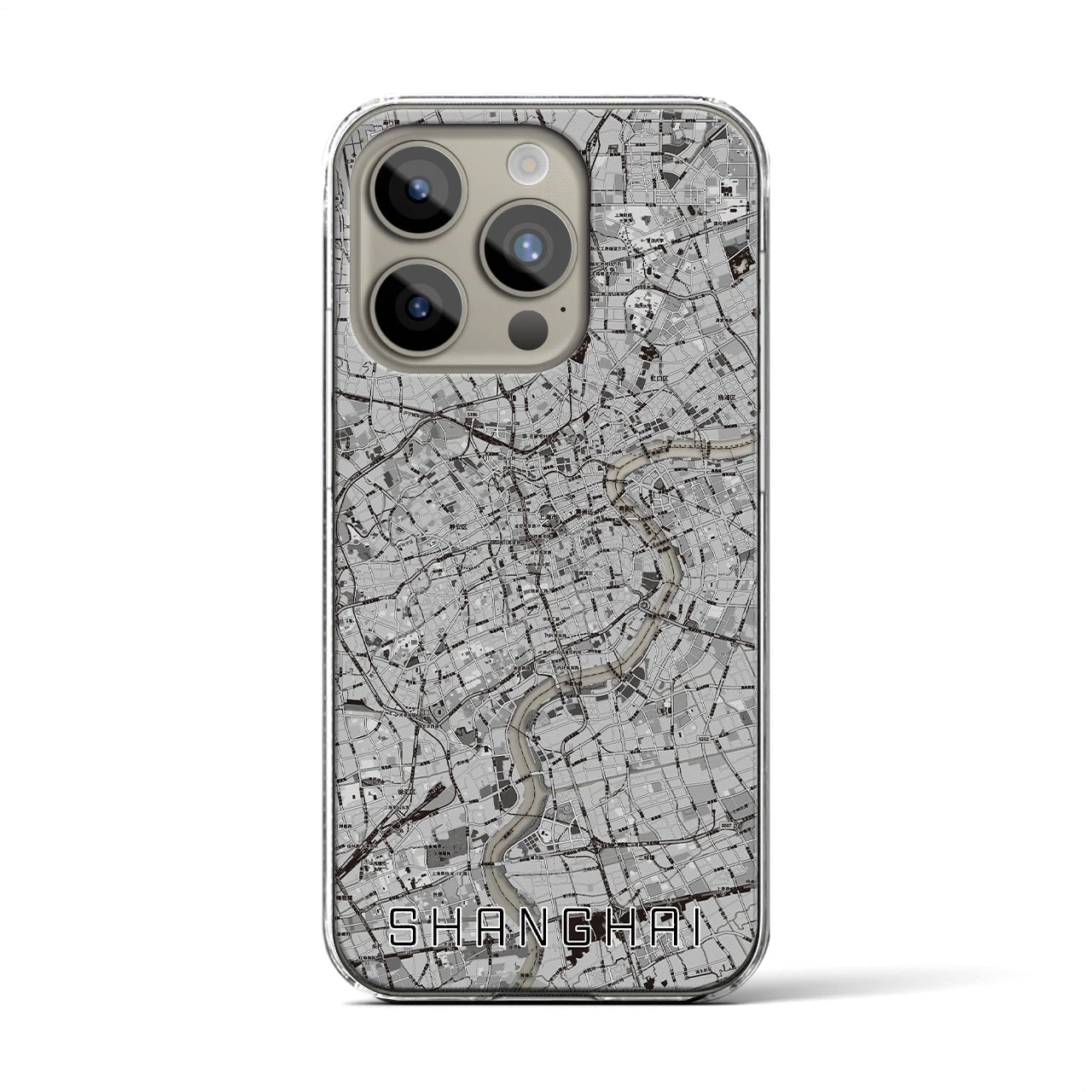 【上海(中華人民共和国)】地図柄iPhoneケース(クリアタイプ)モノトーン・iPhone 15 Pro 用